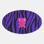 Rayas púrpuras de la cebra del elefante rosado del pegatina ovaladas personalizadas