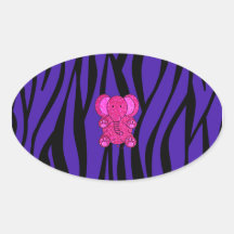 Rayas púrpuras de la cebra del elefante rosado del pegatina ovaladas personalizadas