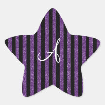 Rayas púrpuras del brillo del monograma pegatina forma de estrella personalizadas