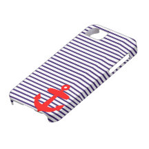 Rayas rojas del ancla y del marinero de los azules iPhone 5 fundas