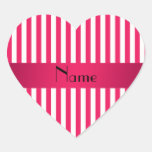 Rayas rosadas y blancas conocidas personalizadas calcomania de corazon