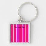 Rayas rosadas y blancas llavero personalizado