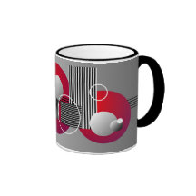 Rayas y círculos abstractos grises rojos negros taza de café