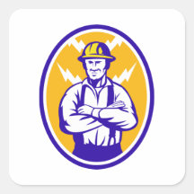 Rayo del trabajador de construcción del electricis calcomania cuadradas