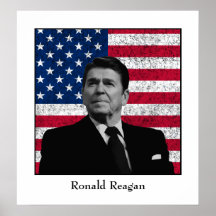 Reagan y la bandera americana poster