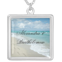 Recuerdo personalizado escena tropical de la playa collares personalizados