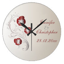 Recuerdo rojo y de plata del boda del pensamiento relojes de pared