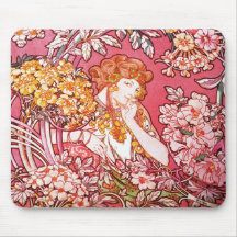 Redhead entre las flores, Alfonso Mucha Tapetes De Raton
