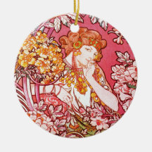 Redhead entre las flores, Alfonso Mucha Ornamento Para Reyes Magos