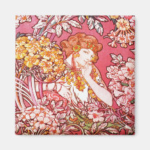 Redhead entre las flores, Alfonso Mucha Imán De Frigorífico