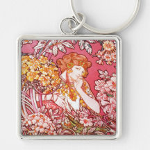 Redhead entre las flores, Alfonso Mucha Llaveros Personalizados
