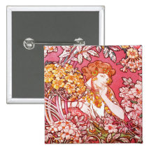Redhead entre las flores, Alfonso Mucha Pins