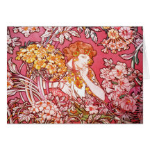 Redhead entre las flores, Alfonso Mucha Felicitación