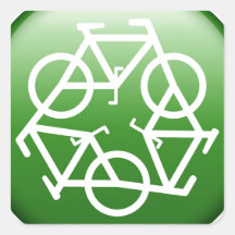 Reduzca la reutilización reciclan la bicicleta ver calcomania cuadradas personalizadas
