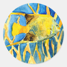regalo tropical de la pintura del arte de la vida  pegatina redonda