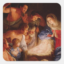 Regalos de la escena de la natividad para el navid colcomanias cuadradas
