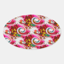 Regalos únicos de los remolinos del fractal floral pegatinas óvales