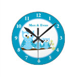 Reloj de pared azul de los búhos de pitido reloj de pared