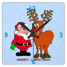 Reloj de pared cuadrado de Santa y de Rudolph Relojes