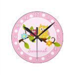 Reloj de pared (rosado) feliz de los búhos - añada reloj de pared