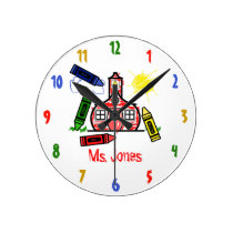 Reloj del profesor de la escuela y de los creyones reloj de pared