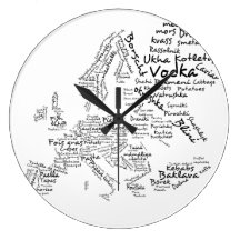 Reloj europeo de la cocina del mapa de la comida