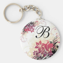 Remolino de la flor del monograma llavero personalizado