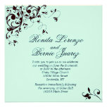 Remolino negro elegante - verde del seafoam invitaciones personalizada