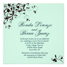 Remolino negro elegante - verde del seafoam invitaciones personalizada