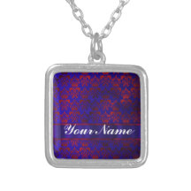 Remolino rojo y azul del damasco collares