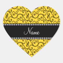 Remolinos conocidos personalizados del amarillo colcomanias corazon personalizadas