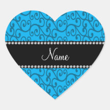 Remolinos conocidos personalizados del azul de cie pegatina de corazón