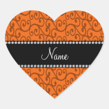 Remolinos conocidos personalizados del naranja pegatina de corazón