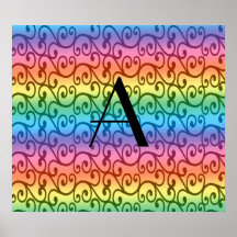 Remolinos del arco iris del monograma poster
