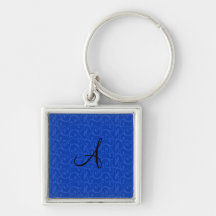 Remolinos del azul del monograma llaveros personalizados