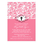 Remolinos del rosa de las invitaciones del bautizo invitacion personalizada