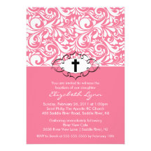 Remolinos del rosa de las invitaciones del bautizo invitacion personalizada