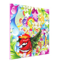 Remolinos florales abstractos y arco iris lona envuelta para galerias