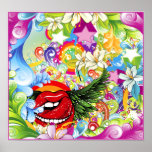 Remolinos florales abstractos y arco iris posters