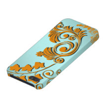 remolinos florales anaranjados del moreno azul del iPhone 5 funda