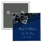 Remolinos florales del corazón azul de la eleganci botones