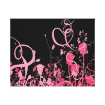 Remolinos florales del rosa y del negro impresión de lienzo