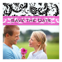 Remolinos rosados brillantes del damasco que casan invitacion personalizada