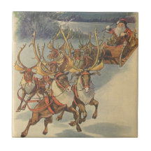 Reno de Papá Noel que entrega Nochebuena de los ju Azulejo Cerámica