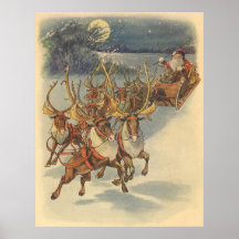 Reno de Papá Noel que entrega Nochebuena de los ju Posters