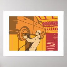 Reparador automotriz del mecánico retro posters