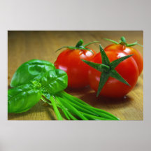 Representación de cocina con tomates frescos y yer poster