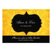 Reserva amarilla del boda del damasco la fecha invitaciones personalizada