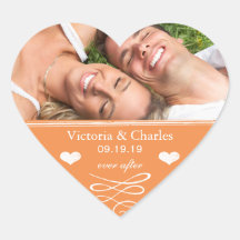 Reserva anaranjada del boda de la pizarra el sello pegatina de corazon personalizadas
