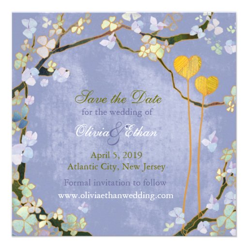 Reserva azul de la primavera de dos corazones el b invitaciones personales 